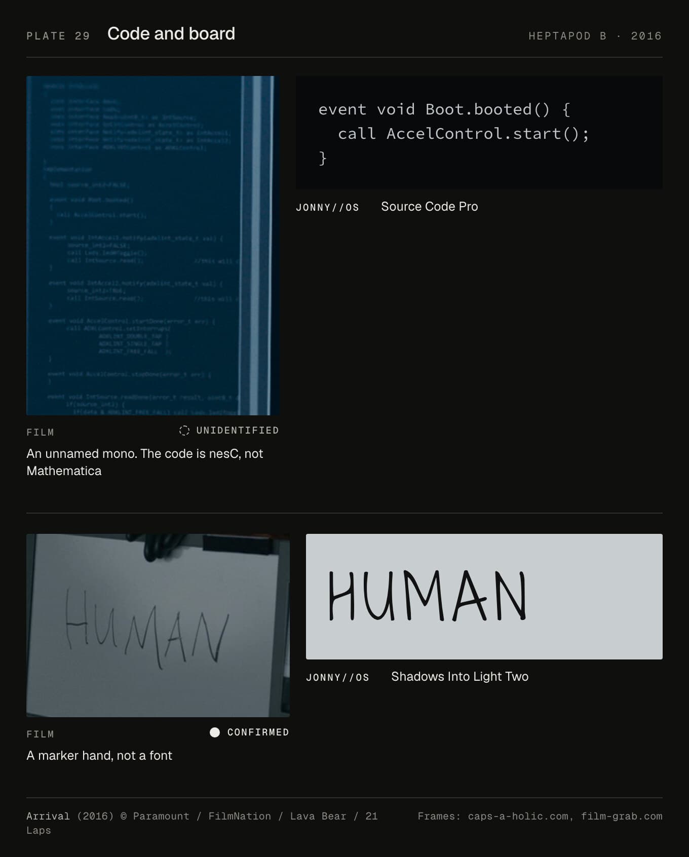 Laptop code against Source Code Pro, and Louise's HUMAN sign against Shadows Into Light Two.
