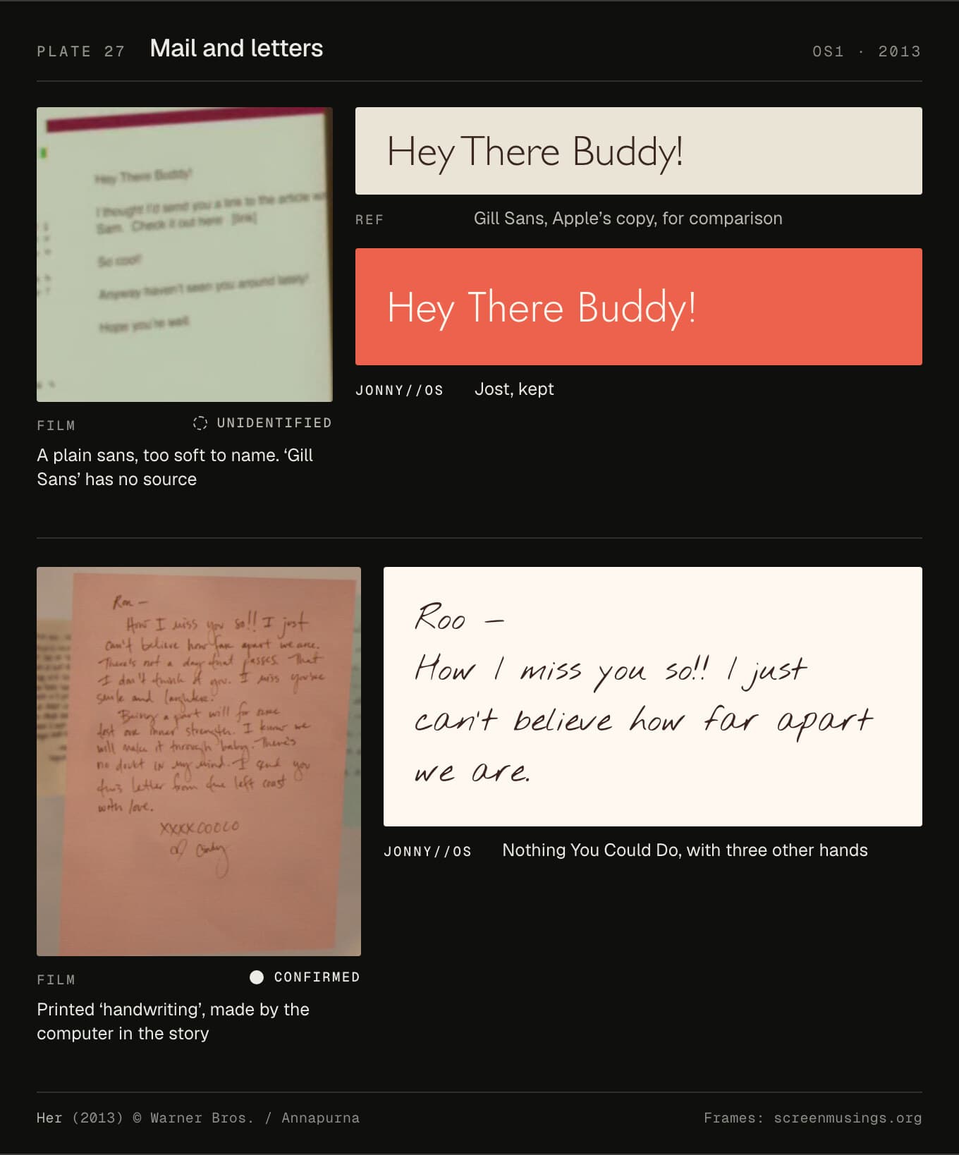 Mail on Theodore's monitor against Jost, with Apple's Gill Sans for comparison, and a printed letter against Nothing You Could Do.