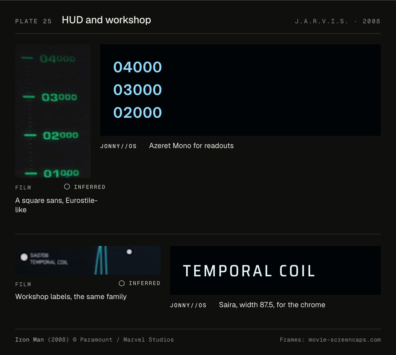 HUD altitude figures against Azeret Mono, and a workshop label against Saira.
